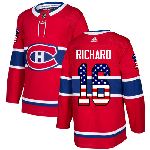 Adidas Canadiens #16 Henri Richard Red Home Authentic USA Flag Stitched NHL Jersey